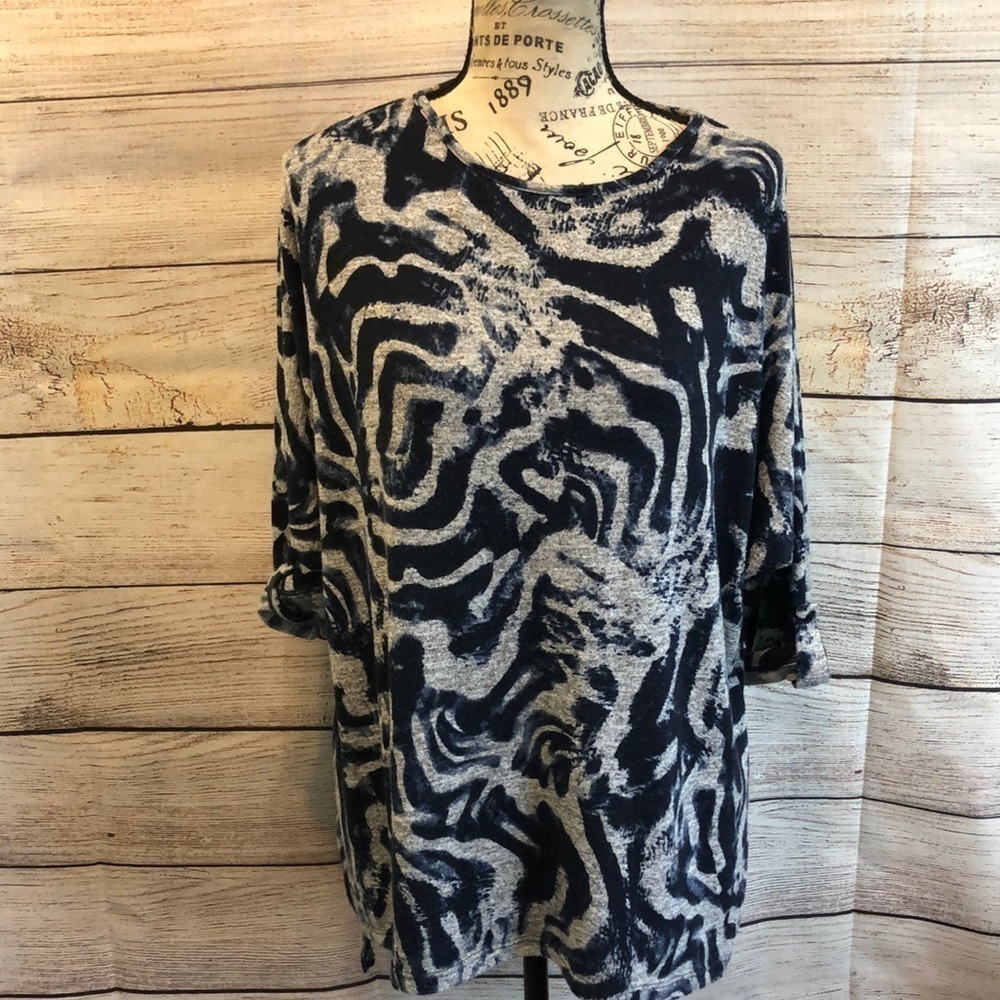 Clara Sun Woo Sweater Swirls of Blue 3/4 Sleeves Size XS